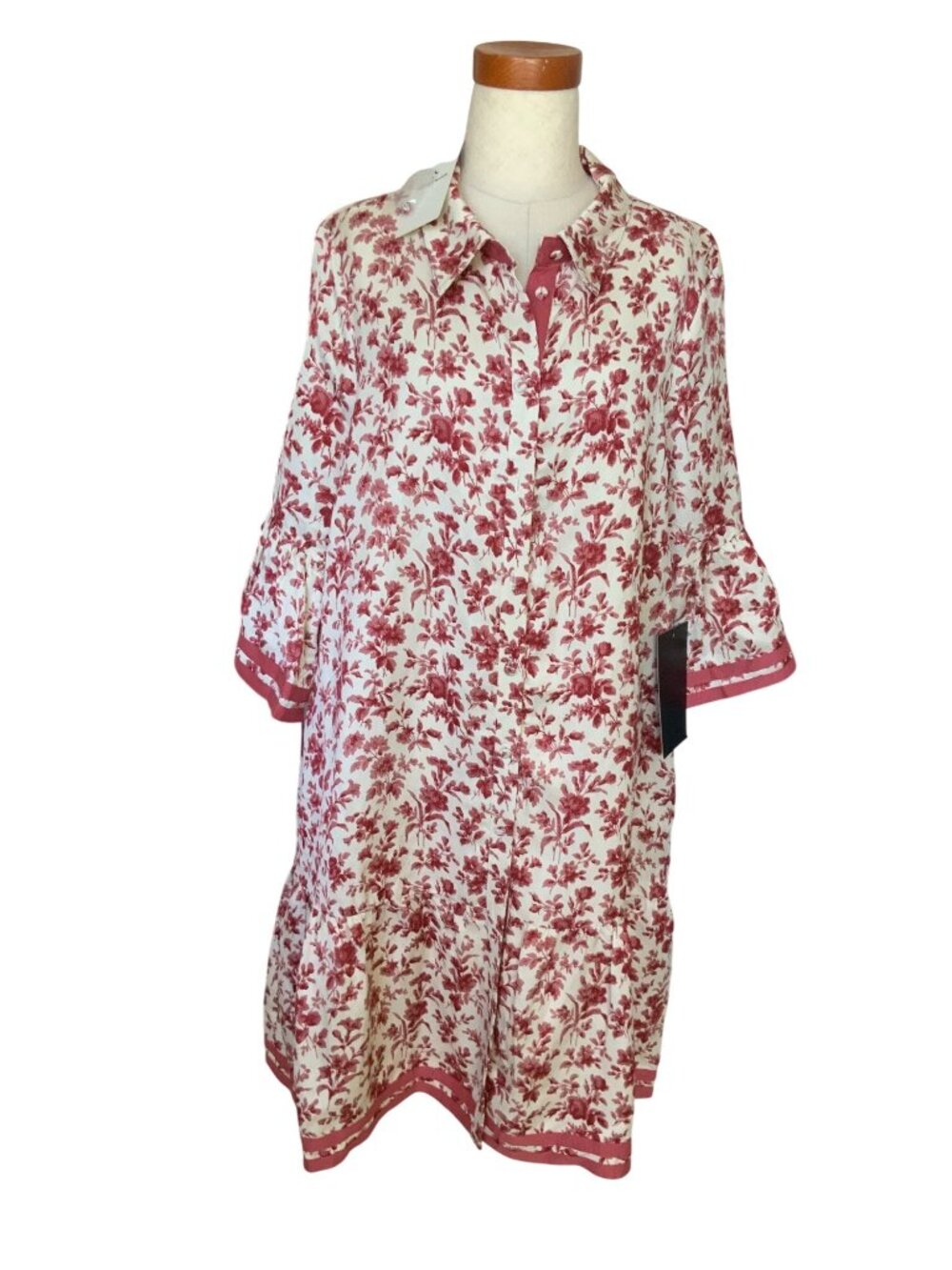 Tuckernuck New with tags  Red Floral-Print Tunic Dress XL Linen Blend Bell Sleev